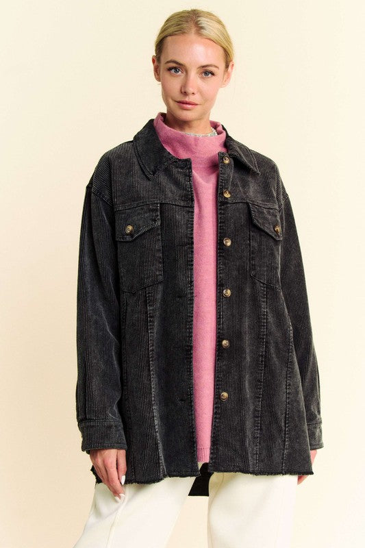 Corduroy Raw Hem Button Up Jacket