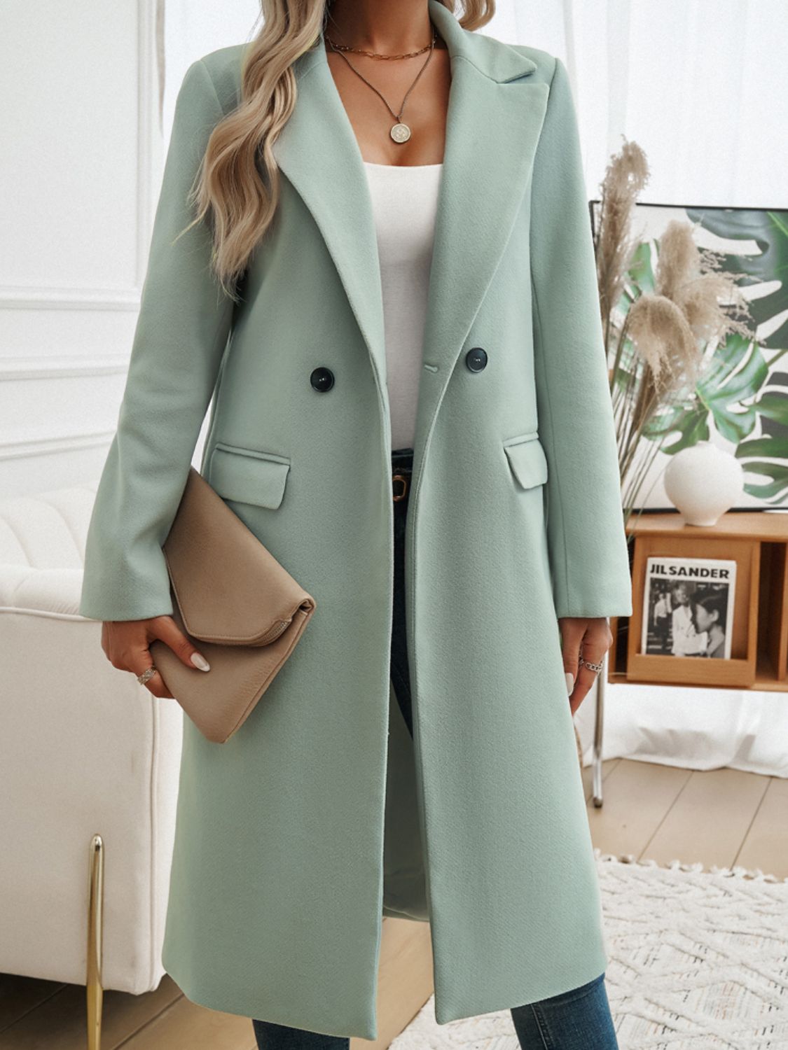 Neck Long Sleeve Coat