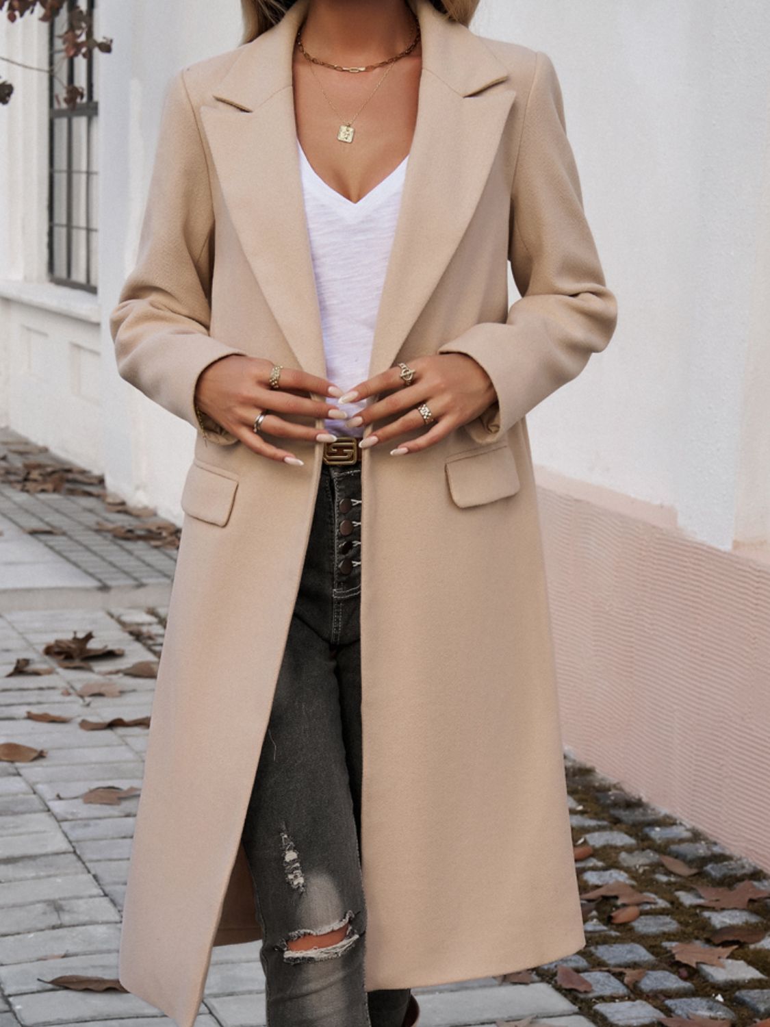 Neck Long Sleeve Coat