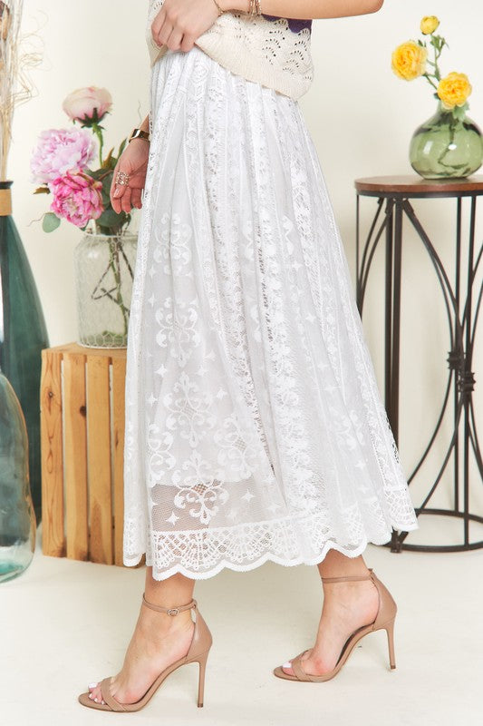 ADORA Elastic Waist Lace Midi Skirt