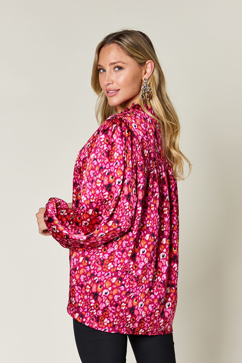 Double Take Full Size Printed Long Sleeve Blouse