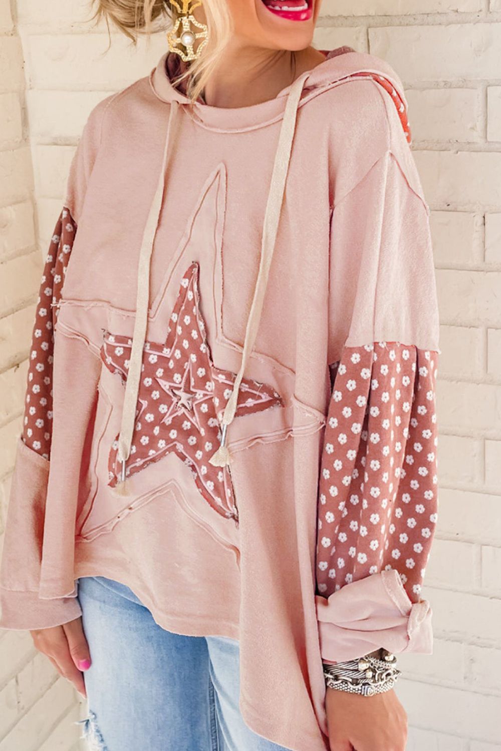 Floral Patchwork Drawstring Hoodie