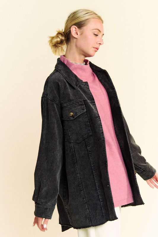 Corduroy Raw Hem Button Up Jacket