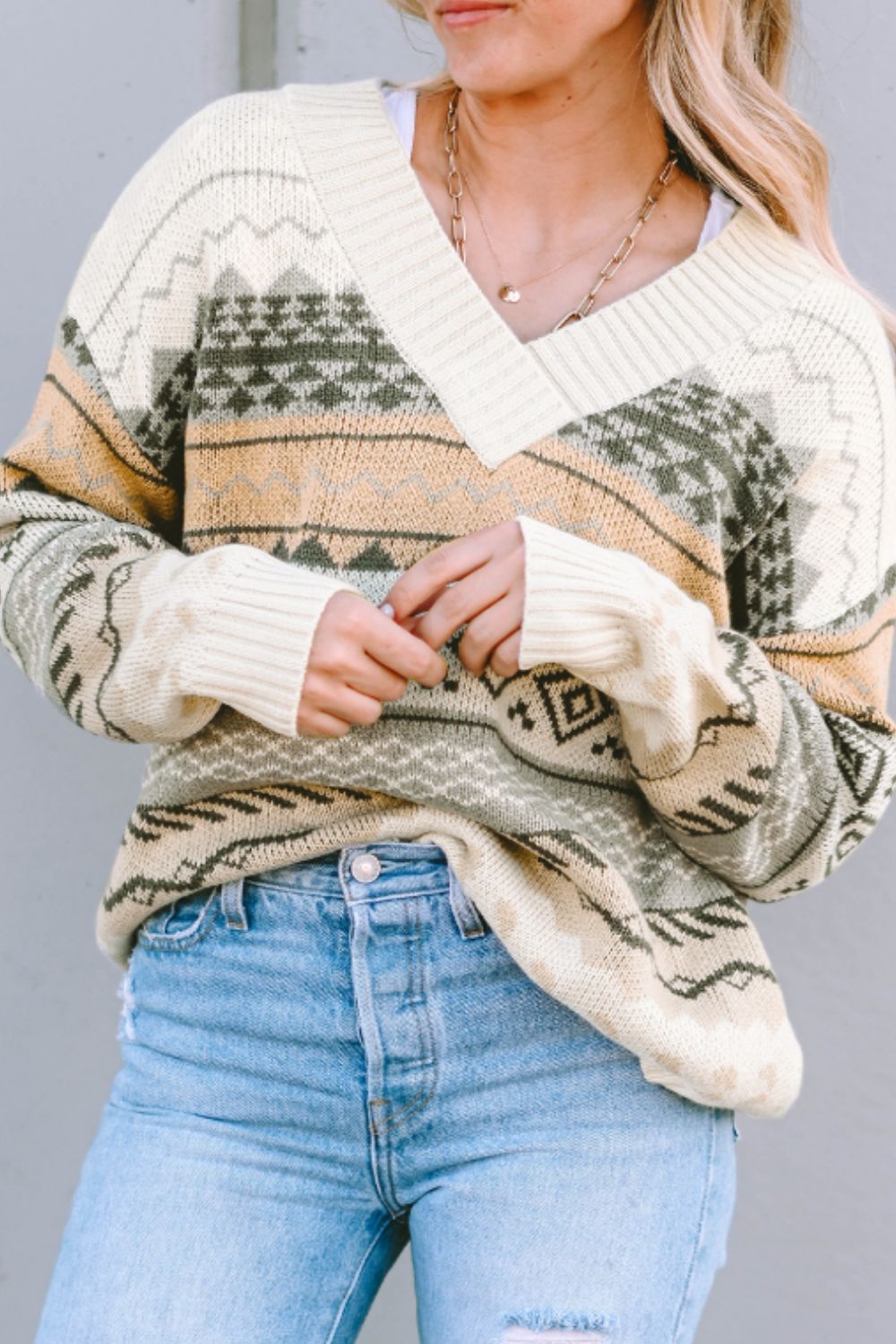 V-Neck Dropped Shoulder Sweater