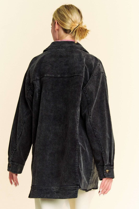 Corduroy Raw Hem Button Up Jacket