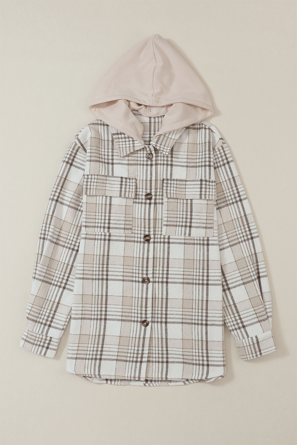 Plaid Removable Hood Button Up Shacket