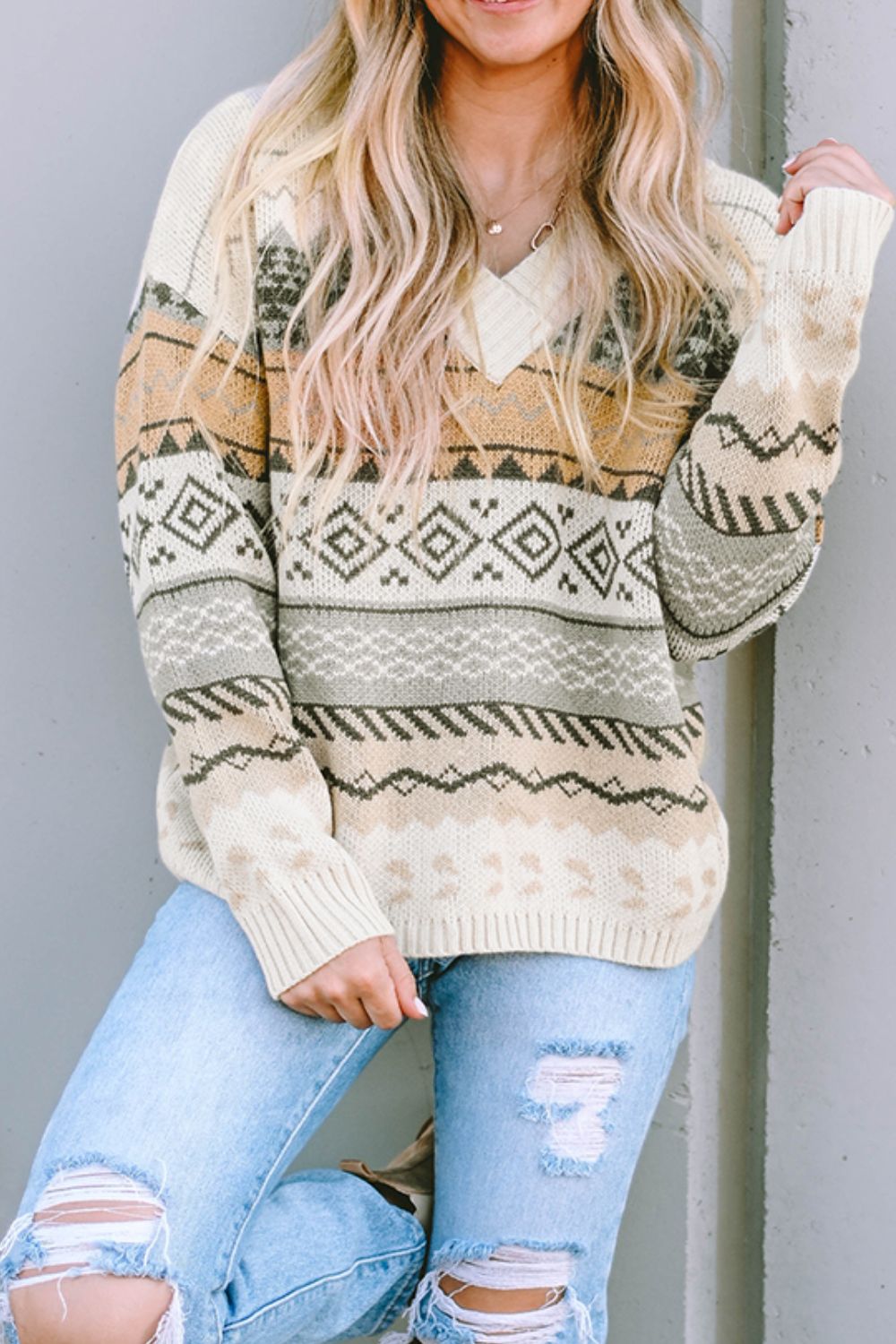 V-Neck Dropped Shoulder Sweater