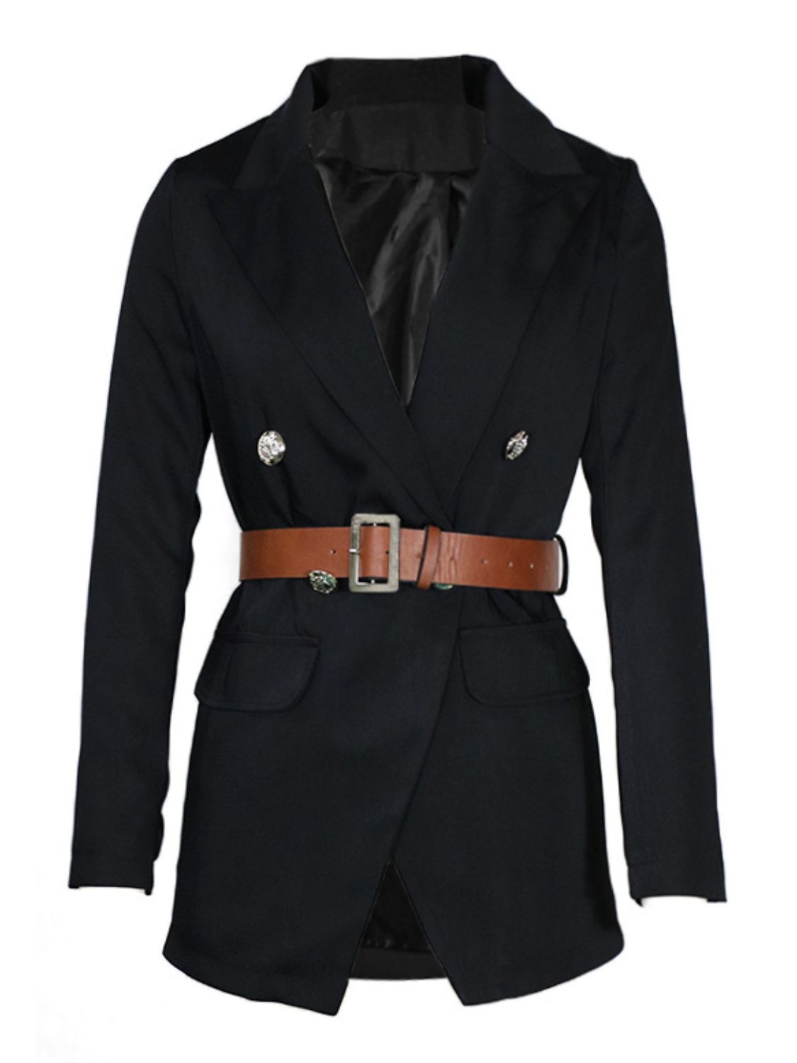 Buttoned Lapel Collar Long Sleeve Blazer