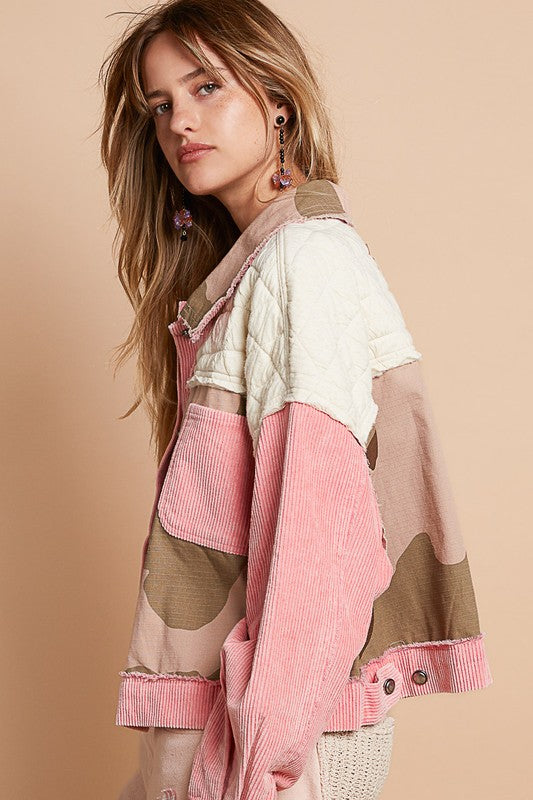 Jacquard Patchwork Button Up Jacket