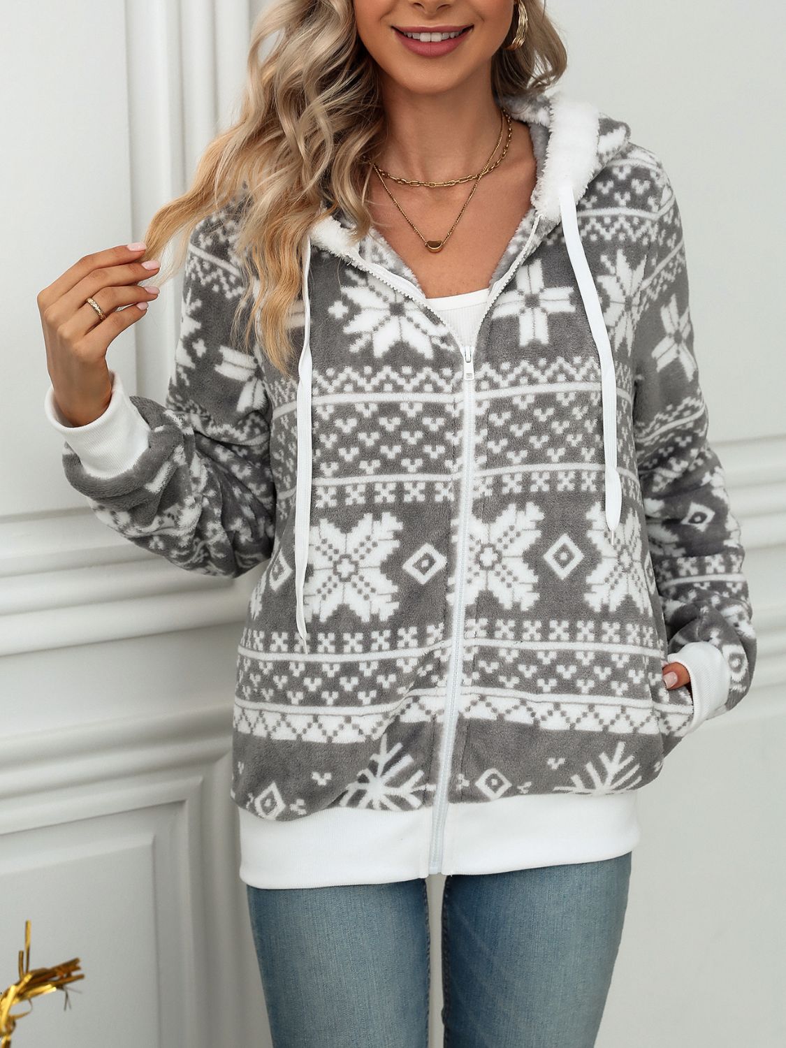 Snowflake Zip Up Hooded Outerwear