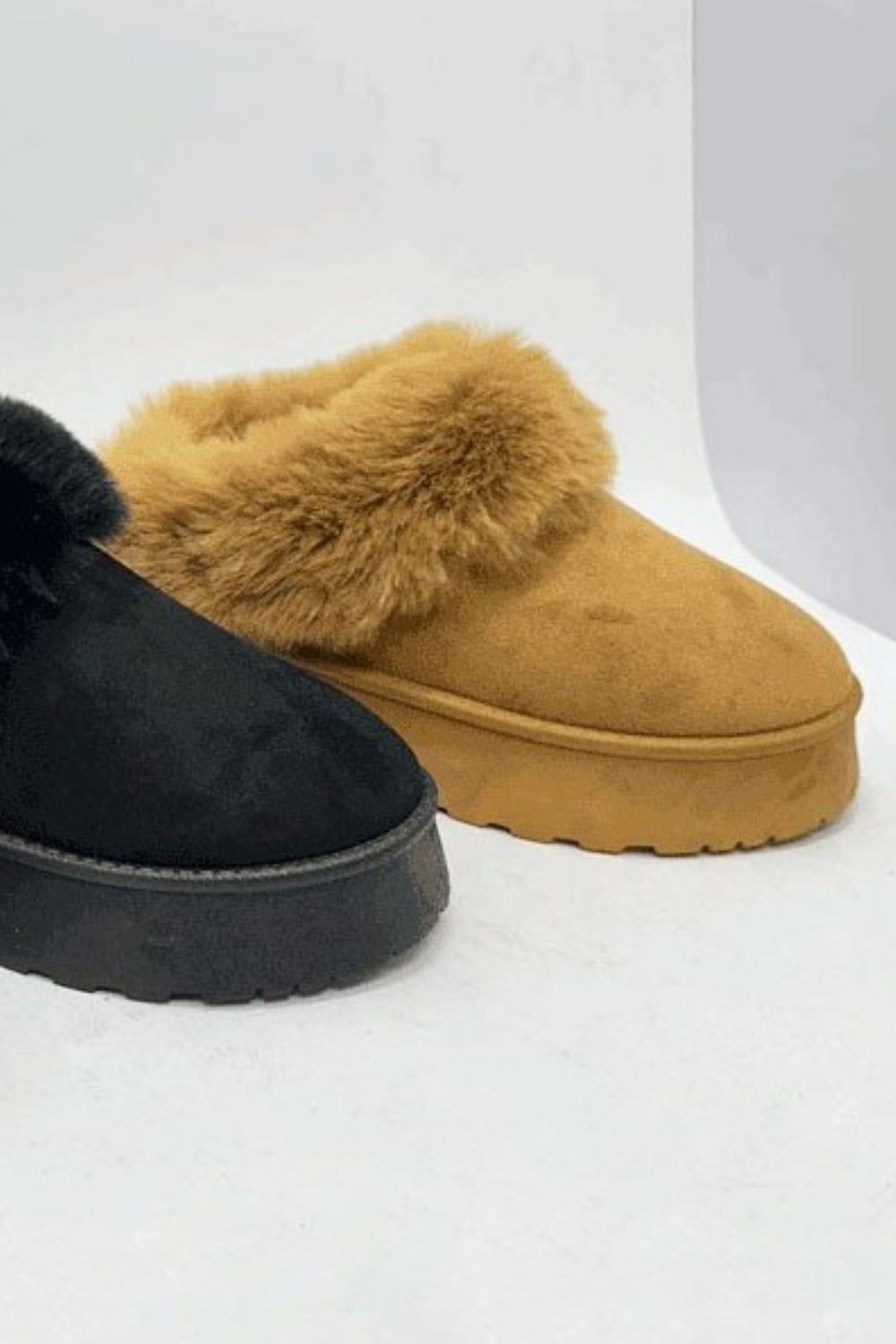 Faux-Fur Platform Slip On Booties