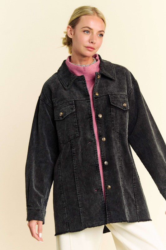 Corduroy Raw Hem Button Up Jacket