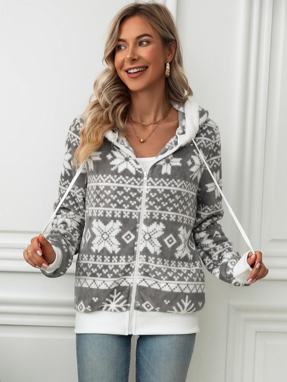 Snowflake Zip Up Hooded Outerwear