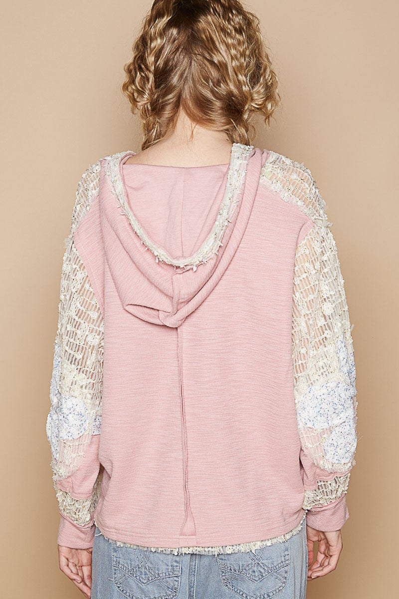 Star Patch Lace Hooded Top