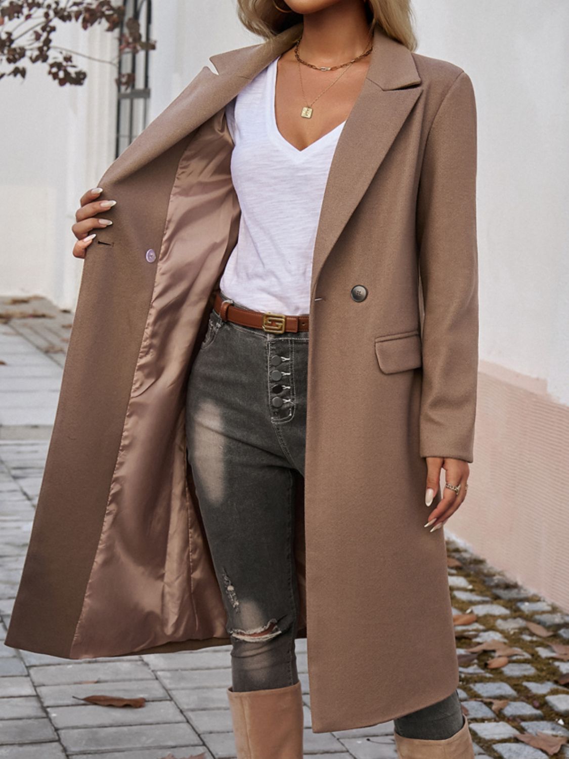 Neck Long Sleeve Coat