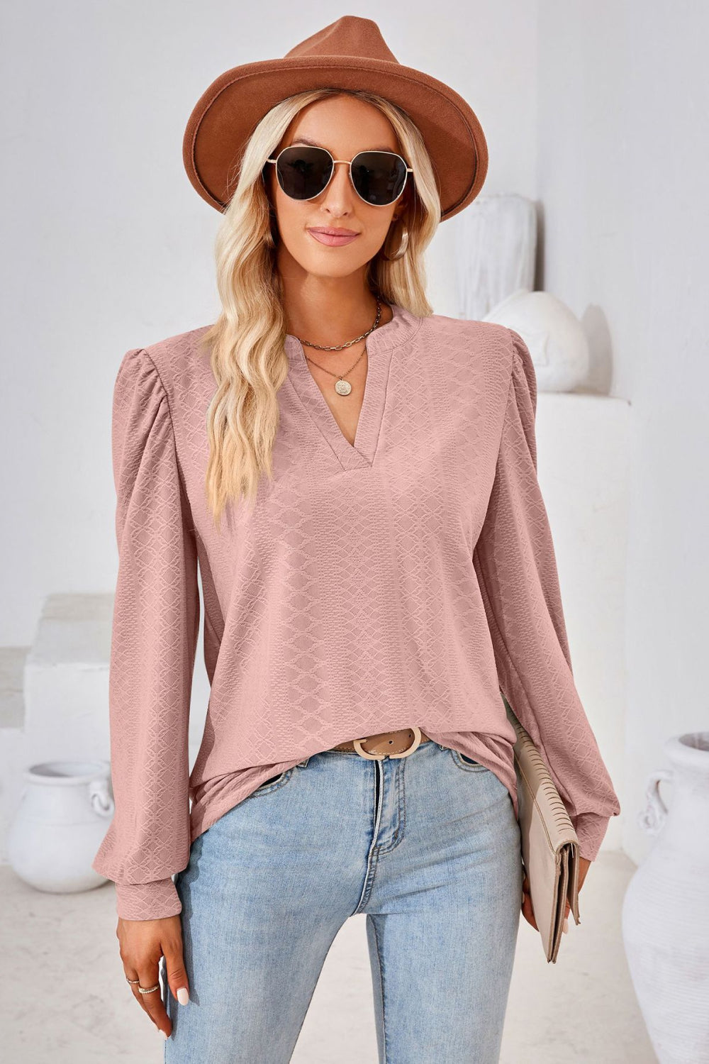 V-Neck Puff Sleeve Blouse