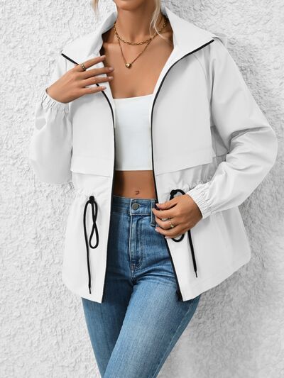 Drawstring Zip Up Hooded Jacket