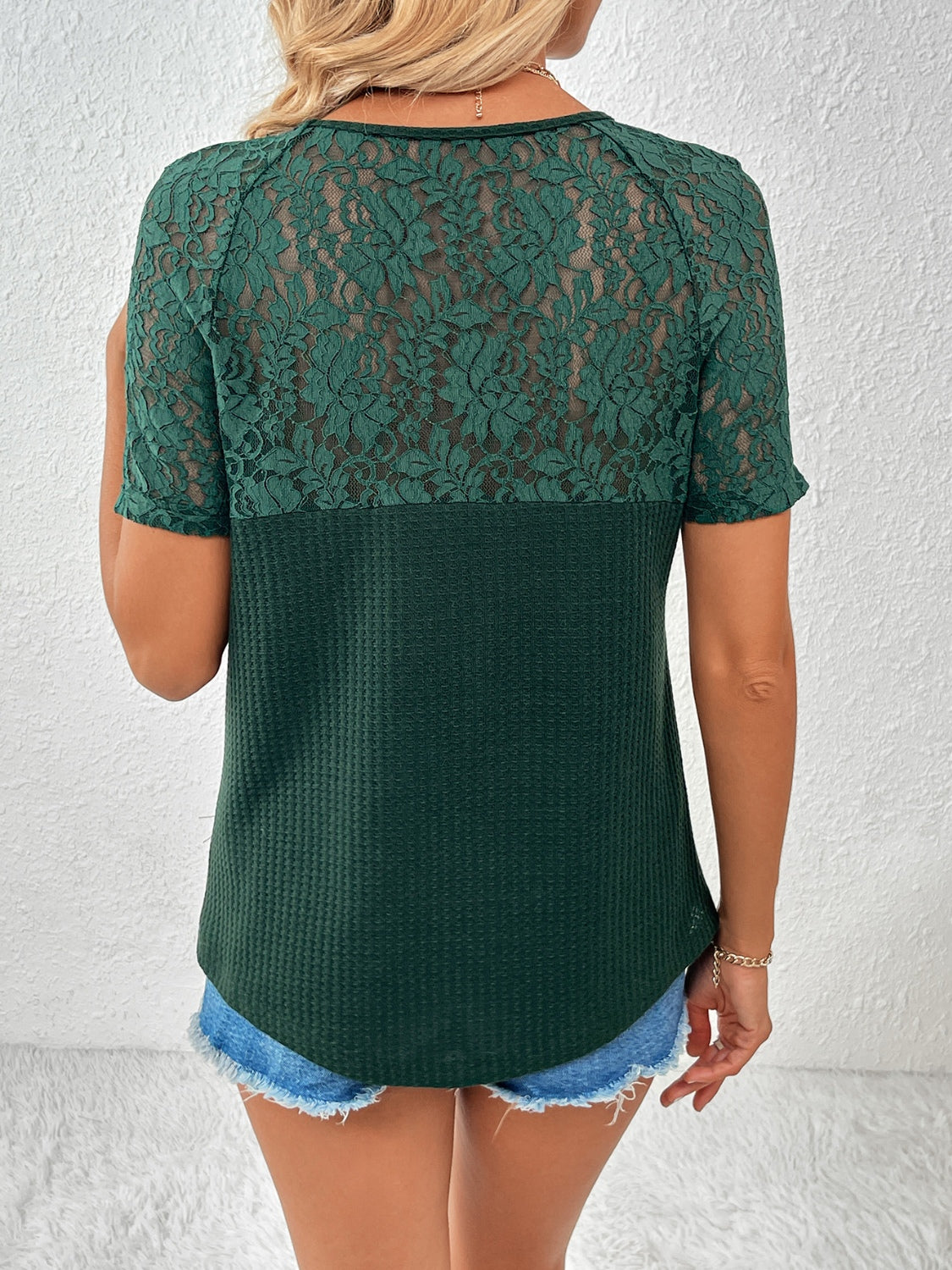 Lace Detail V-Neck Short Sleeve T-Shirt